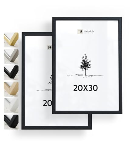 Heimlich® 2x Bilderrahmen 20x30 cm Schwarz Rahmen 2-Pack | Dokumentenrahmen 20x30 cm Klein Collage | Holzrahmen Holz-Bilderrahmen Echtholz | Picture Frame 20x30 Fotorahmen zum Aufhängen von Heimlich