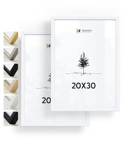 Heimlich® 2x Bilderrahmen 20x30 cm Weiss Rahmen 2-Pack | Dokumentenrahmen 20x30 cm Klein Collage | Holzrahmen Holz-Bilderrahmen Echtholz | Picture Frame 20x30 Fotorahmen zum Aufhängen von Heimlich