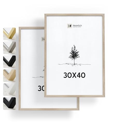 Heimlich® 2x Bilderrahmen 30x40 cm Eiche Rahmen 2-Pack | Dokumentenrahmen 30x40 cm Groß Collage | Holzrahmen Holz-Bilderrahmen Echtholz | Picture Frame 30x40 Fotorahmen zum Aufhängen von Heimlich