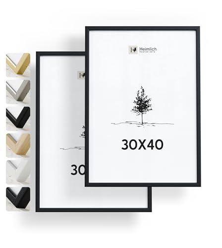 Heimlich® 2x Bilderrahmen 30x40 cm Schwarz Rahmen 2-Pack | Dokumentenrahmen 30x40 cm Groß Collage | Holzrahmen Holz-Bilderrahmen Echtholz | Picture Frame 30x40 Fotorahmen zum Aufhängen von Heimlich