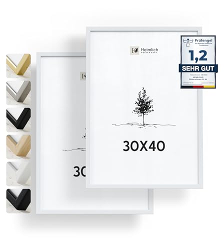 Heimlich® 2x Bilderrahmen 30x40 cm Weiss Rahmen 2-Pack | Dokumentenrahmen 30x40 cm Groß Collage | Holzrahmen Holz-Bilderrahmen Echtholz | Picture Frame 30x40 Fotorahmen zum Aufhängen von Heimlich