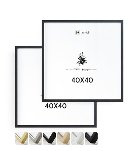 Heimlich® 2x Bilderrahmen 40x40 cm Schwarz Rahmen 2-Pack | Dokumentenrahmen 40x40 cm Groß Collage | Holzrahmen Holz-Bilderrahmen Echtholz | Picture Frame 40x40 Quadratischer Bilderrahmen von Heimlich