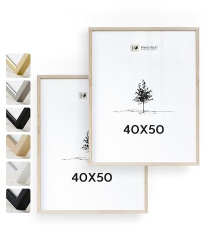 Heimlich® 2x Bilderrahmen 40x50 cm Eiche Rahmen 2-Pack | Dokumentenrahmen 40x50 cm Groß Collage | Holzrahmen Holz-Bilderrahmen Echtholz | Picture Frame 40x50 Fotorahmen zum Aufhängen von Heimlich