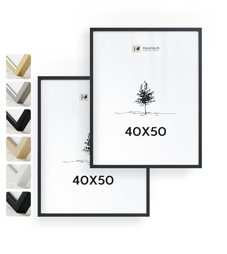 Heimlich® 2x Bilderrahmen 40x50 cm Schwarz Rahmen 2-Pack | Dokumentenrahmen 40x50 cm Groß Collage | Holzrahmen Holz-Bilderrahmen Echtholz | Picture Frame 40x50 Fotorahmen zum Aufhängen von Heimlich