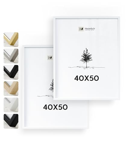 Heimlich® 2x Bilderrahmen 40x50 cm Weiss Rahmen 2-Pack | Dokumentenrahmen 40x50 cm Groß Collage | Holzrahmen Holz-Bilderrahmen Echtholz | Picture Frame 40x50 Fotorahmen zum Aufhängen von Heimlich