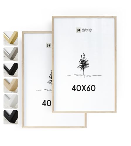 Heimlich® 2x Bilderrahmen 40x60 cm Eiche Rahmen 2-Pack | Dokumentenrahmen 40x60 cm Groß Collage | Holzrahmen Holz-Bilderrahmen Echtholz | Picture Frame 40x60 Fotorahmen zum Aufhängen von Heimlich