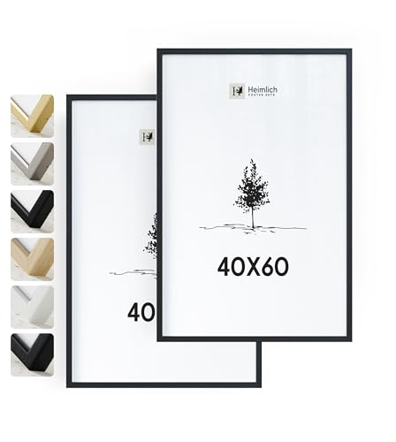 Heimlich® 2x Bilderrahmen 40x60 cm Schwarz Rahmen 2-Pack | Dokumentenrahmen 40x60 cm Groß Collage | Holzrahmen Holz-Bilderrahmen Echtholz | Picture Frame 40x60 Fotorahmen zum Aufhängen von Heimlich