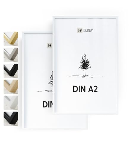 Heimlich® 2x Bilderrahmen DIN A2 42x59,4 cm Weiss Rahmen 2-Pack | Dokumentenrahmen 42x59,4 cm Groß Collage | Holzrahmen Holz-Bilderrahmen Echtholz | Picture Frame 42x60 Fotorahmen zum Aufhängen von Heimlich