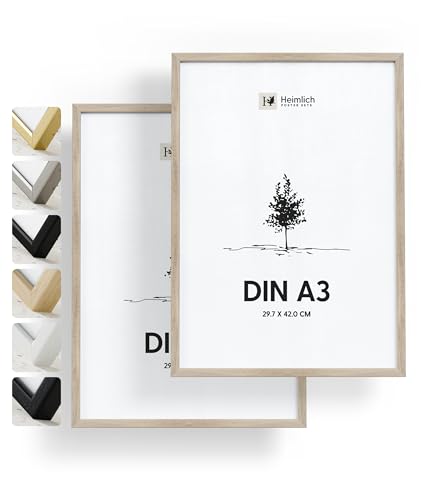 Heimlich® 2x Bilderrahmen DIN A3 30x42 cm Eiche Holz Rahmen 2-Pack | Dokumentenrahmen 29,7x42 cm Groß Collage | Holzrahmen Holz-Bilderrahmen Poster Echtholz | Picture Frame A3 Fotorahmen von Heimlich