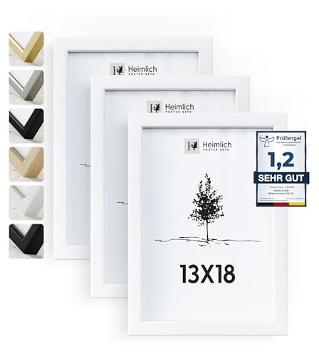 Heimlich® 3x Bilderrahmen 13x18 cm Weiss Rahmen 3-Pack | Dokumentenrahmen 13x18 cm Klein Collage | Holzrahmen Holz-Bilderrahmen Echtholz | Picture Frame 13x18 Fotorahmen zum Aufhängen von Heimlich