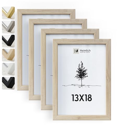 Heimlich® 4x Bilderrahmen 13x18 cm Eiche Rahmen 4-Pack | Dokumentenrahmen 13x18 cm Klein Collage | Holzrahmen Holz-Bilderrahmen Echtholz | Picture Frame 13x18 Fotorahmen zum Aufhängen von Heimlich