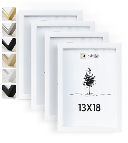 Heimlich® 4x Bilderrahmen 13x18 cm Weiss Rahmen 4-Pack | Dokumentenrahmen 13x18 cm Klein Collage | Holzrahmen Holz-Bilderrahmen Echtholz | Picture Frame 13x18 Fotorahmen zum Aufhängen von Heimlich