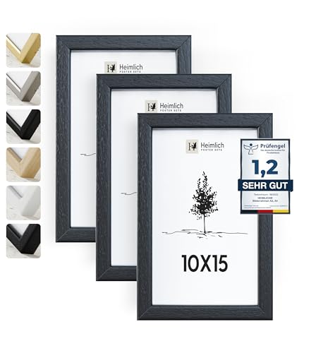 Heimlich® Bilderrahmen 10x15 Schwarz 3-Pack | Bilderrahmen 10x15 Holz | Bilderrahmen Set Schwarz mit Plexiglas | Fotorahmen 10x15 zum Aufhängen & Aufstellen | Picture Frame 10x15 | Photo Frame 10x15 von Heimlich