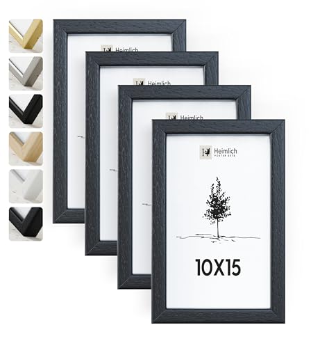 Heimlich® Bilderrahmen 10x15 Schwarz 4-Pack | Bilderrahmen 10x15 Holz | Bilderrahmen Set Schwarz mit Plexiglas | Fotorahmen 10x15 zum Aufhängen & Aufstellen | Picture Frame 10x15 | Photo Frame 10x15 von Heimlich