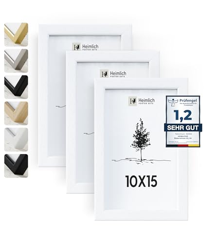 Heimlich® Bilderrahmen 10x15 Weiß 3-Pack | Bilderrahmen 10x15 Holz | Bilderrahmen Set Weiss mit Plexiglas | Fotorahmen 10x15 zum Aufhängen & Aufstellen | Picture Frame 10x15 | Photo Frame 10x15 von Heimlich