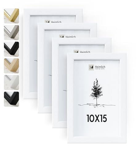 Heimlich® Bilderrahmen 10x15 Weiß 4-Pack | Bilderrahmen 10x15 Holz | Bilderrahmen Set Weiss mit Plexiglas | Fotorahmen 10x15 zum Aufhängen & Aufstellen | Picture Frame 10x15 | Photo Frame 10x15 von Heimlich