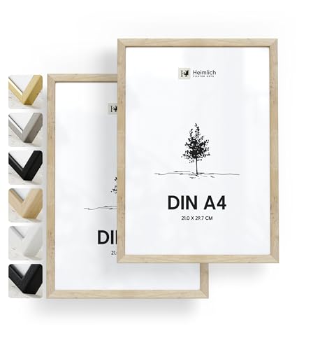 Heimlich® 2x Bilderrahmen DIN A4 21x30 cm Eiche Holz Rahmen 2-Pack | Dokumentenrahmen 21x29,7 cm Klein Collage | Holzrahmen Holz-Bilderrahmen Poster Echtholz | Picture Frame A4 Fotorahmen von Heimlich