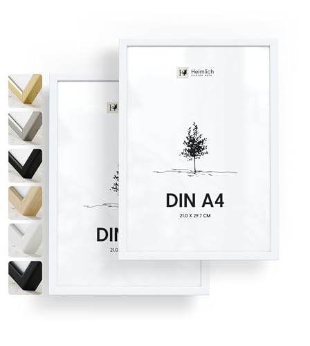 Heimlich® 2 x Bilderrahmen DIN A4 21x30 cm Weiss Holz Rahmen 2-Pack | Dokumentenrahmen 21x29,7 cm Klein Collage | Holzrahmen Holz-Bilderrahmen Poster Echtholz | Picture Frame A4 Fotorahmen von Heimlich