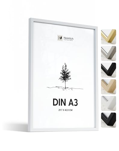 Heimlich® 1x Bilderrahmen DIN A3 30x42 cm Weiss Holz Rahmen 1-Pack | Dokumentenrahmen 29,7x42 cm Groß Collage | Holzrahmen Holz-Bilderrahmen Echtholz | Picture Frame A3 Fotorahmen von Heimlich