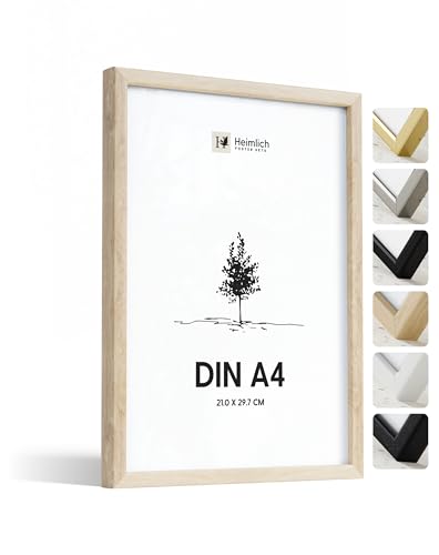 Heimlich® 1x Bilderrahmen DIN A4 21x30 cm Natur Eiche Holz Rahmen 1-Pack | Dokumentenrahmen 21x29,7 cm Klein Collage | Holzrahmen Holz-Bilderrahmen Echtholz | Picture Frame A4 Fotorahmen von Heimlich