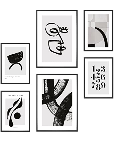 Heimlich® Premium Poster Set mit Bilderrahmen Holz Schwarz | 2 x DIN A3 & 4 x DIN A4 - ca. 30x42 & 21x30 | Stilvolle Poster Collagen mit passenden Bilder als Wanddeko » Abstrakt Art Geometrisch « von Heimlich