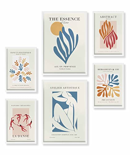 Heimlich® Premium Poster Set mit Bilderrahmen Holz Weiss | 2 x DIN A3 & 4 x DIN A4 - ca. 30x42 & 21x30 | Stilvolle Poster Collagen mit passenden Bilder als Wanddeko » Abstrakt Matisse Modern « von Heimlich