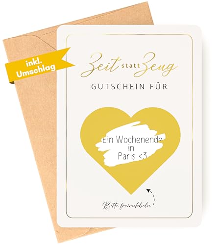 Zeit statt Zeug Gutschein zum selber ausfüllen - Karte mit Rubbelaufkleber zum beschriften - Rubbelkarte als Geburtstagskarte oder Gutscheinkarte zum Valentinstag - Gutschein für gemeinsame Zeit von Heimonie