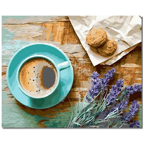 Heimstory Malen nach Zahlen mit Rahmen Küche Esszimmer Kaffee Essen Stilleben 40x50cm (Kaffeetasse) von Heimstory