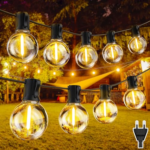 Heinstian LED Lichterkette Außen Strom, 10M Outdoor Lichterkette Glühbirnen mit 17+1 Warmweiße G40 Glühbirnen Anti-Fall, Garten Beleuchtung Balkon Lichterketten Aussen IP45 Wasserdicht für Terrasse von Heinstian