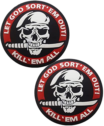 Heiorpai 2 Stück Totenkopfmesser Barett Spec Ops Patches Let God Sort Them Out Kill Them All PVC Gummi Patch Dekorative Hakenverschlüsse Backing Patch von Heiorpai