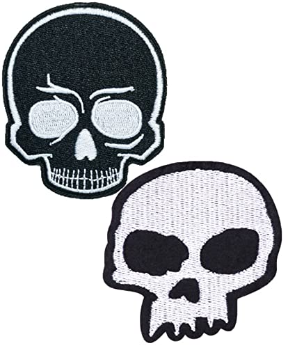 Heiorpai 2 x Skelett-Aufnäher Bügelbild Bügel Patches mit Totenkopf-Motiv, bestickt, zum Aufbügeln oder Aufnähen von Heiorpai