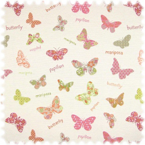 AKTION Jacquard Flachgewebe Möbelstoff Schmetterling Weiss/Pink/Orange/Grün von Heiro