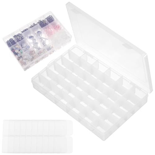 Hejo 2 Stück Plastik Sortierbox, Aufbewahrungsbox mit 36 Fächern, Stapelbare Bastelbox Aufbewahrung mit Verstellbaren Trennwänden, Transparente Organizer Box für Kekse Süßigkeiten Schmuckhandwerk von Hejo