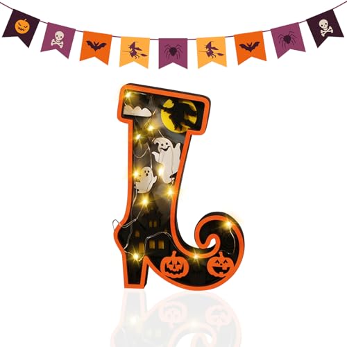 Halloween Tisch Dekoration, Holz Beleuchteter Shadow Box Dekoration Ornamente, LED Laterne mit Batterie, für Halloween-Schild Indoor Kamin Schreibtisch Küche Tisch Ornament (Hexenschuh) von Hekasvm