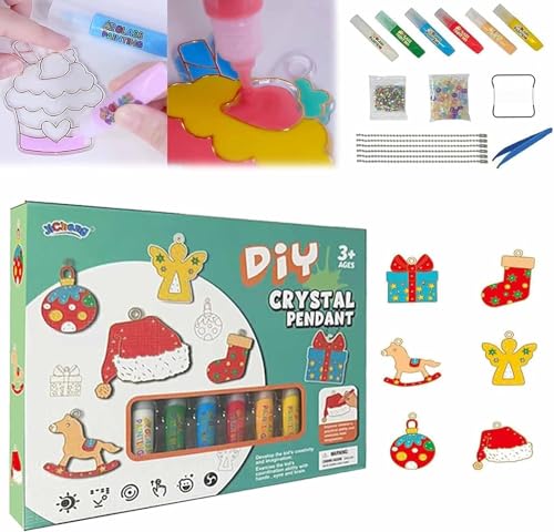 Hekasvm DIY-Kristallfarben-Kunst- und Bastelset, Weihnachts-DIY-Fenstermalkunst, Kristallanhänger-Set, DIY Crystal Paint Arts and Crafts Set, DIY-Kristallmalset Für Kinder, Backfreies (A) von Hekasvm