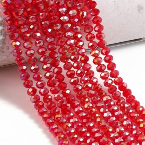 3/4/6/8 mm österreichische facettierte Kristallperlen, Rondelle, Glasperlen, lose Distanzperlen für Schmuckherstellung, DIY-Armband-Zubehör, Rot, 4 mm, 140 Stück von Hekdi