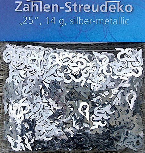 HEKU® Tischstreu Tischkonfetti Streudeko 14g. metallic (7,14€/100g) (Zahlen 25 silber) von Heku