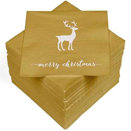 HEKU 100 Servietten, 3-lagig, 33x33cm, "Merry Christmas"-Schriftzug I Saugstark und praktisch verpackt I Breite Auswahl I Ideal für besondere Anlässe von Heku