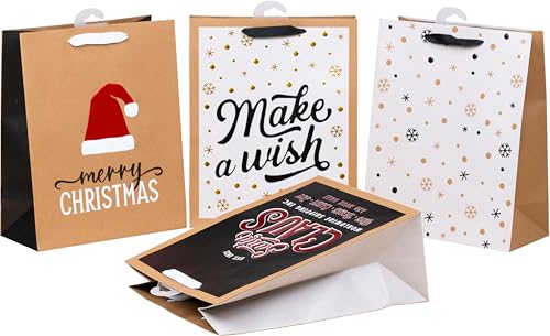 HEKU 24 XL Weihnachts-Geschenktaschen, 33x26x13cm | 4 Weihachtsmotive X-Mas Nature Trend 2| Hotfoil & Prägung I Inklusive Klappkärtchen I Hochwertiges Papier I Ideal für große Weihnachtsgeschenke von Heku