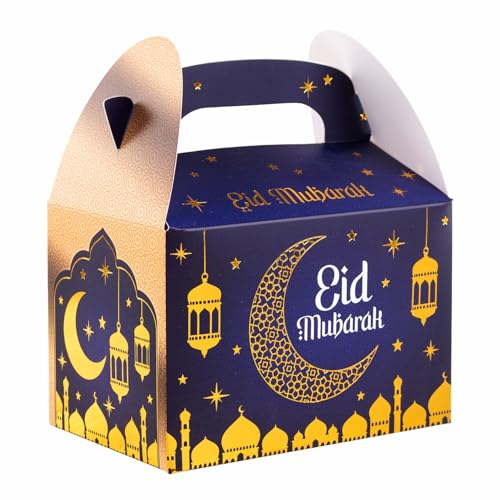 HEKU “Eid Mubarak” Geschenkfaltbox mit Tragegriff (15x10x10 cm) | Hochwertige Pappbox | Festliches Design I Hotfoil-Veredelung Ramadan von Heku