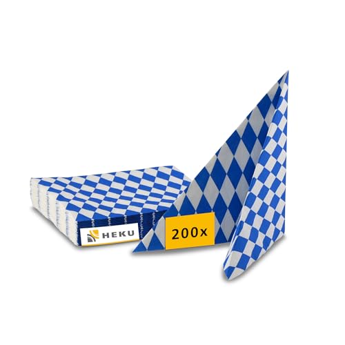 HEKU Oktoberfest Deko Servietten 200 Stück 33x33 cm - Servietten blau weiß 3-lagig - Papierservietten bayrische Deko - als Tischdecke Oktoberfest einsetzbar von Heku