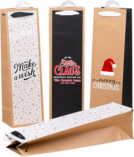 HEKU Weihnachts-Flaschentaschen mit Hotfoil-Veredelung und Prägung, 24 Stück I 4 trendige Weihnachtsmotive I Hochwertiges Papier I Vielseitige Größe für Wein & Spirituosen 40x10x12cm von Heku