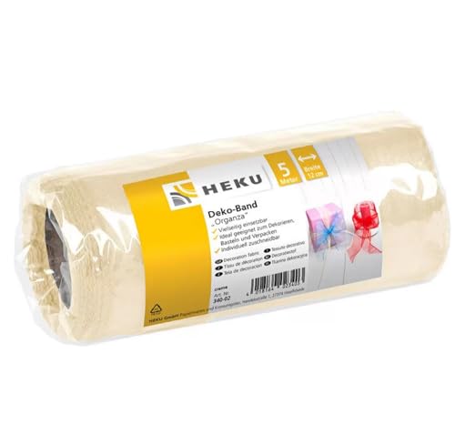 Heku Dekoband Organza 5m x 12 cm - zum Dekorieren, Verpacken und Basteln (Creme) von Heku