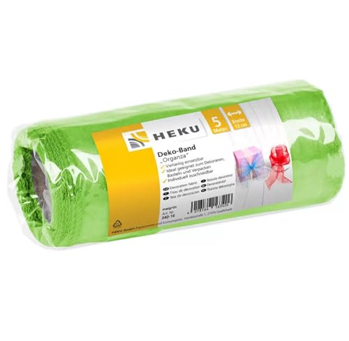 Heku Dekoband Organza 5m x 12 cm - zum Dekorieren, Verpacken und Basteln (Hellgrün) von Heku