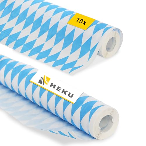 Heku Oktoberfest Deko Papiertischdecke Rolle 10 Stück 8m - Bierzeltgarnitur Tischdecke Papier bayrische Deko zuschneidbar - Tischdecke Oktoberfest blau weiß von Heku