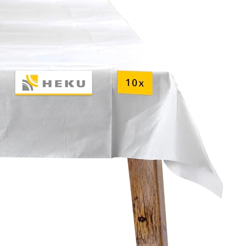 Heku Tischdecke Bierzeltgarnitur 10 Stück, 2,4 m x 30 cm, weiß - Tischdecke Outdoor, abwischbar, strapazierfähig - Tischedecke weiß, Hochzeitsdeko, Tischdecke abwaschbar von Heku