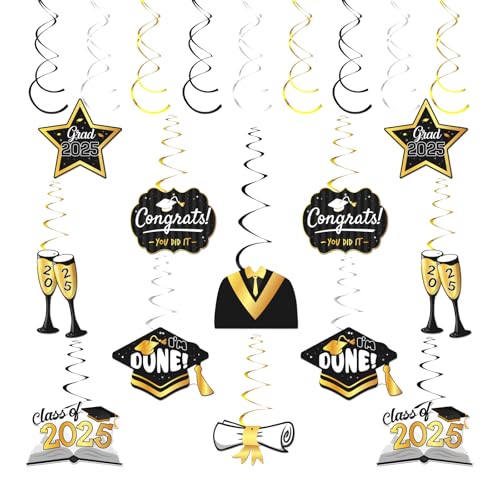 30 Stück 2025 Abschluss-Hängewirbel Klasse 2025 Congrats Grade Party Supplies Congratulations College High School I'm Done Graduate Party Dekorationen (schwarz) von Helewilk