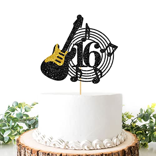 Helewilk Happy 16th Birthday Cake Topper, Cheers to 16 Years Old - Rock Theme / Gitarre / Music Thema Cake Decor, Sweet Sixteen Birthday Party Supplies for Boys or Girls von Helewilk