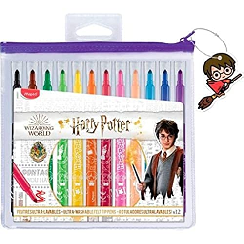 Maped Long Life Harry Potter Filzstifte, 12 Filzstifte, extrem waschbar und langlebig, mittlere Spitze, Blockierspitze, lebendige Farben, ideal für Schulanfang, wiederverwendbar, Federmäppchen von Helit