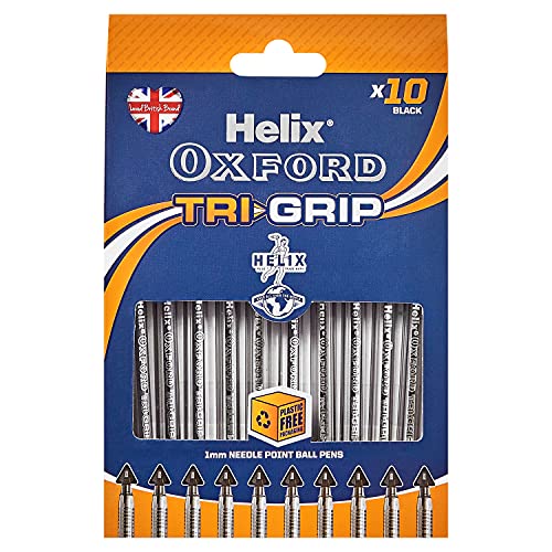 Helix Oxford Tri-Grip Kugelschreiber (x10 Stück schwarze Tinte) mit plastikfreier Verpackung von Helix